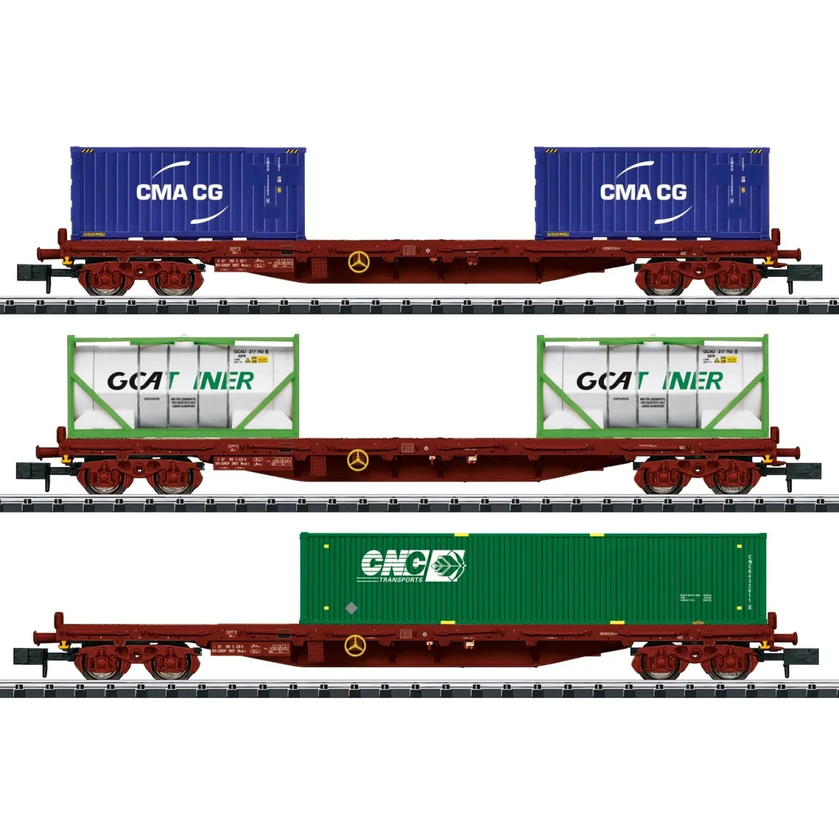 MiniTrix 15072 Set of 3 container wagons type Rs, SNCF, CMA CG, GCA...
