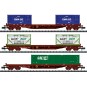 Trix_15072-MiniTrix 15072 Set of 3 container wagons type Rs, SNCF, CMA CG, GCAT INTER, CNC, N scale