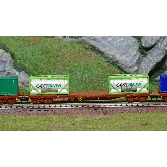 Trix_15072-MiniTrix 15072 Set de 3 wagons porte-conteneurs type Rs, SNCF, CMA CG, GCAT INTER, CNC, échelle N
