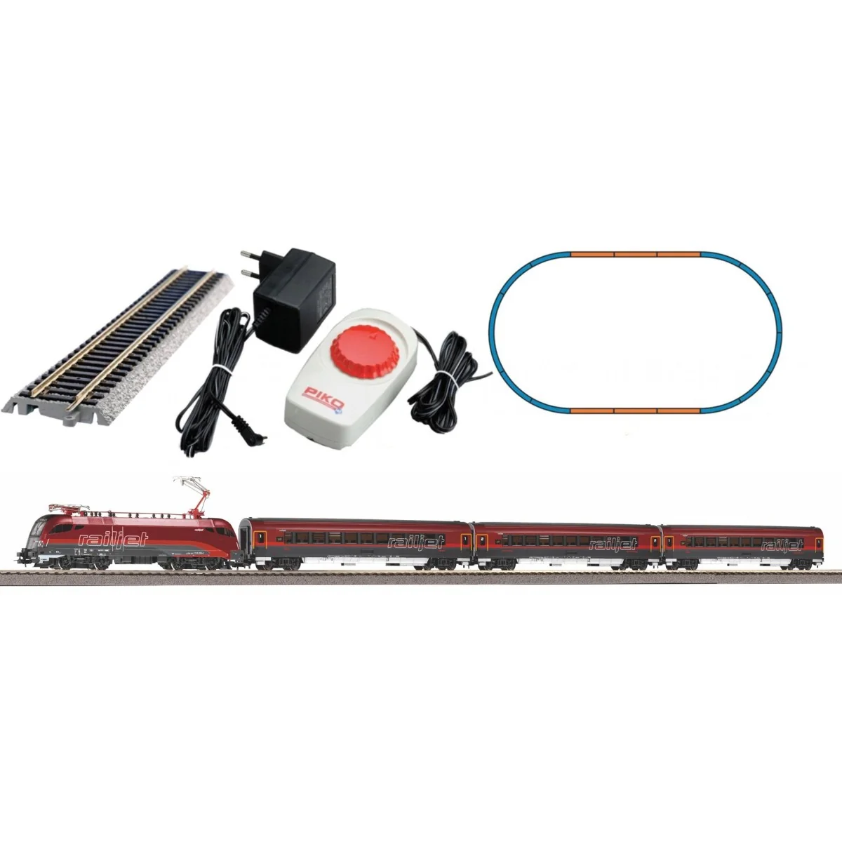 Piko 57178 Analog Starter Set with Railjet Locomotive and Passenger...