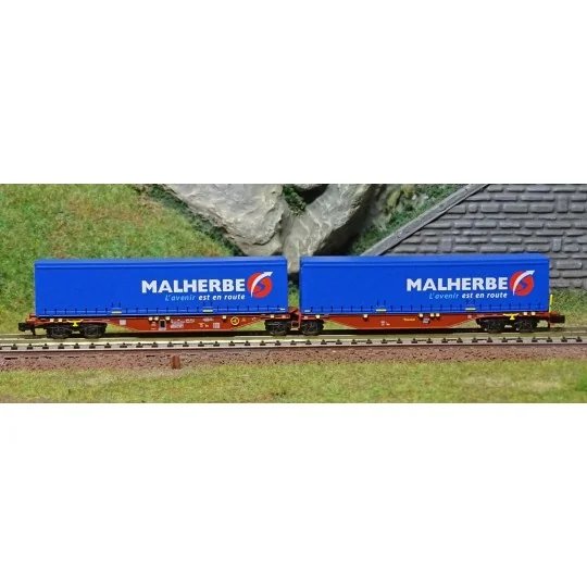 NW-204-REE Modeles NW204 Wagon porte conteneurs Sggmrss 90 TOUAX, SNCF, 2 caisses MALHERBE, N - 1/160