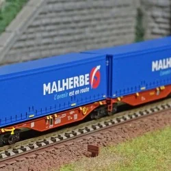 REE Modeles NW204 Wagon porte conteneurs Sggmrss 90 TOUAX, SNCF, 2 caisses MALHERBE, N - 1/160 Ree Modeles NW-204 - 1