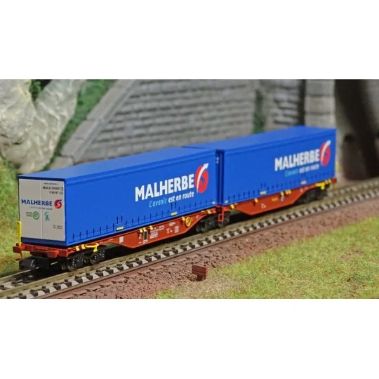 REE Modeles NW204 Container wagon Sggmrss 90 TOUAX, SNCF, 2 MALHERB... NW-204-REE Modeles NW204 Container wagon Sggmrss 90 TOUAX, SNCF, 2 MALHERBE carriages, N - 1/160
