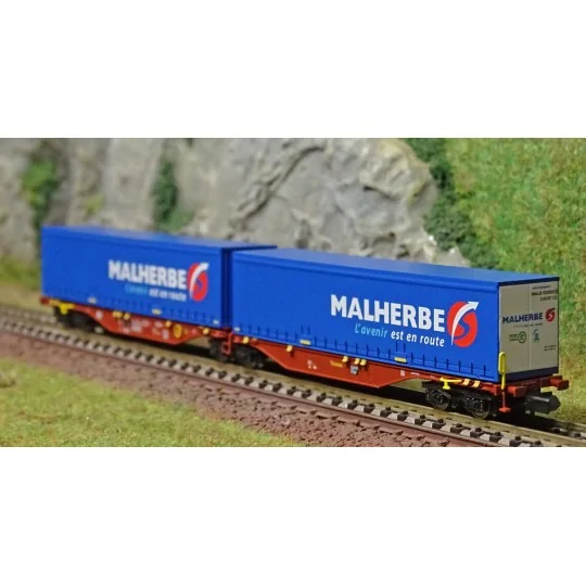 REE Modeles NW204 Container wagon Sggmrss 90 TOUAX, SNCF, 2 MALHERB... NW-204-REE Modeles NW204 Container wagon Sggmrss 90 TOUAX, SNCF, 2 MALHERBE carriages, N - 1/160