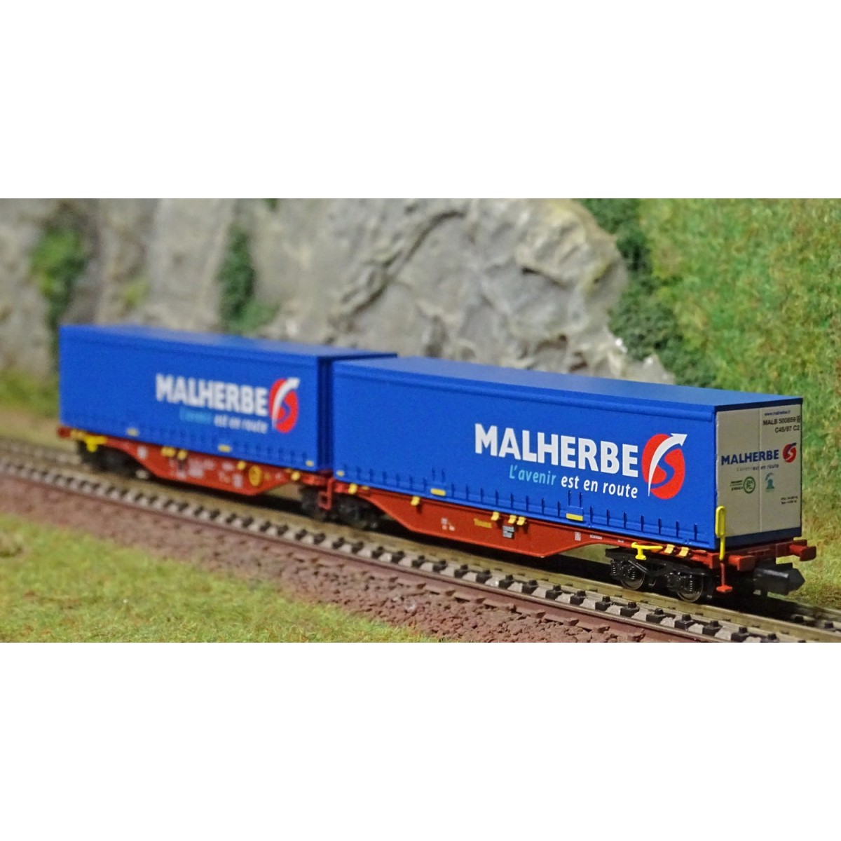REE Modeles NW204 Container wagon Sggmrss 90 TOUAX, SNCF, 2 MALHERB...
