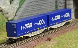REE Modeles NW205 Wagon porte conteneurs Sggmrss 90 NOVA, SNCF, 2 caisses TAB - de CO2, N - 1/160 Ree Modeles NW-205 - 1