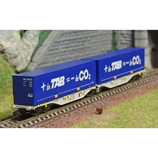 NW-205-REE Modeles NW205 Wagon porte conteneurs Sggmrss 90 NOVA, SNCF, 2 caisses TAB - de CO2, N - 1/160