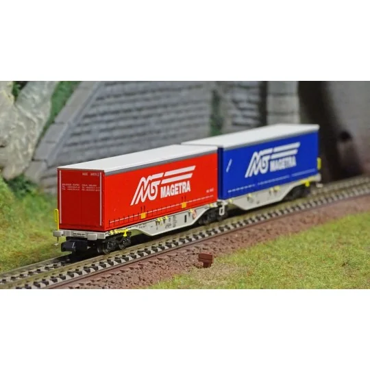 NW-210-REE Modeles NW210 Wagon porte conteneurs Sggmrss 90 AEE, SNCF, 2 caisses MAGETRA, N - 1/160