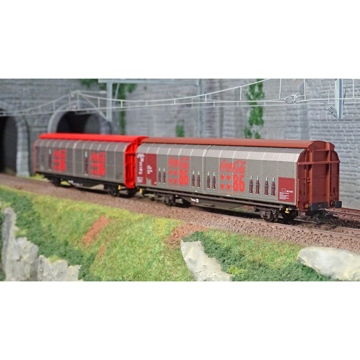 Marklin 48345 Set of 2 sliding-sided wagons Hbbills, Coca-Cola - Ma...