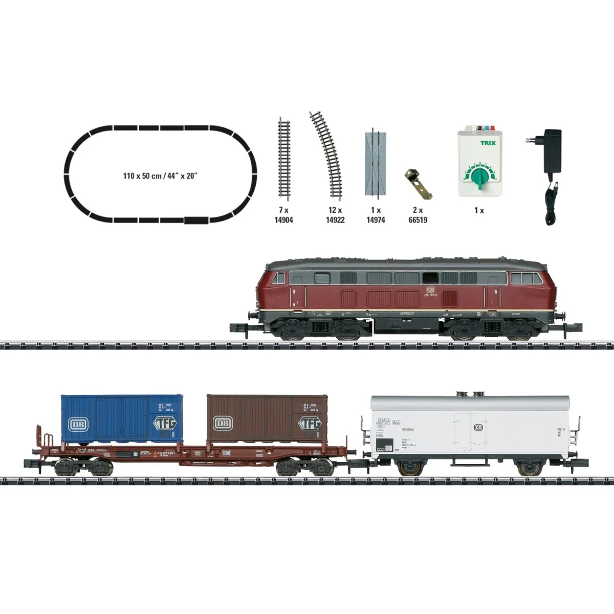 MiniTrix 11146 Starter Set, DB Class 216 Diesel Freight Train, N Scale MiniTrix 11146 Starter Set, DB Class 216 Diesel Freight Train, N Scale