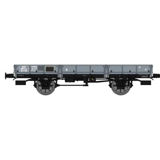 WB-603-Ree Models WB603 OCEM 29 Flat Wagon, Gray MIDI PLM, NNTouw Lever Brake, Spoked Wheels