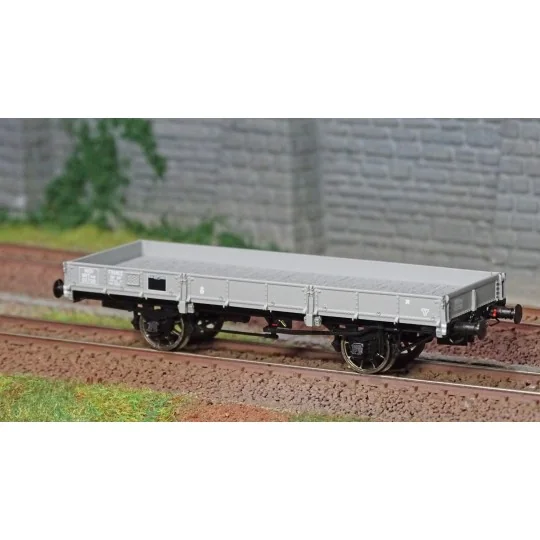 WB-603-Ree Models WB603 OCEM 29 Flat Wagon, Gray MIDI PLM, NNTouw Lever Brake, Spoked Wheels