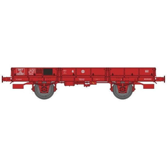 WB-606-Ree models WB606 OCEM 29 Flat Wagon, SNCF Red, Braked, Solid Wheels