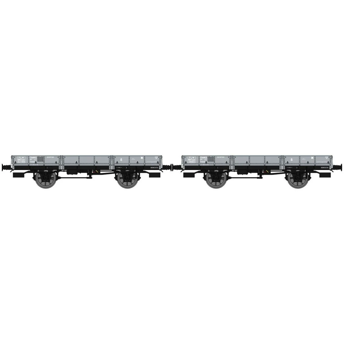 Ree Models WB600 Set of 2 OCEM 29 Flat Wagons, PLM Grey, NNTouw Lev...
