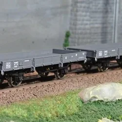 Ree modeles WB600 Set de 2 wagons Plats OCEM 29, Gris PLM, NNTouw Frein à levier, Roues rayons Ree Modeles WB-600 - 1