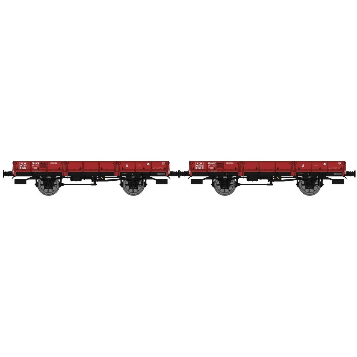 Ree Models WB602 Set of 2 OCEM 29 Flat Wagons, Red Sideros PLM, NNT...