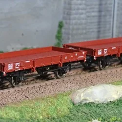 Ree modeles WB602 Set de 2 wagons Plats OCEM 29, Rouge Sideros PLM, NNTouw Frein à levier, Roues rayons Ree Modeles WB-602 - 1