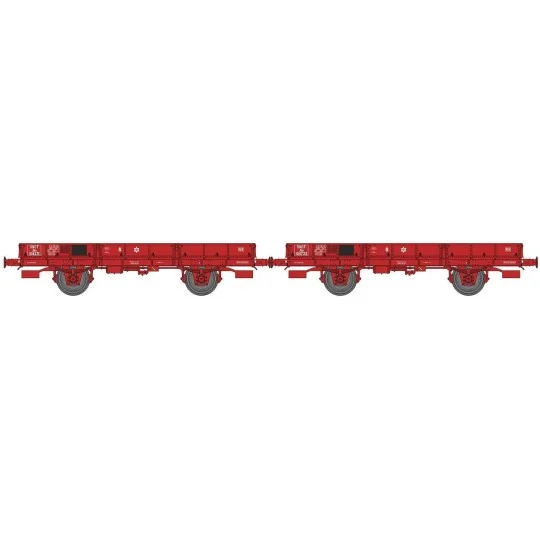 WB-607-Ree models WB607 OCEM 29 Flat Wagon, SNCF Red, Braked, Solid Wheels