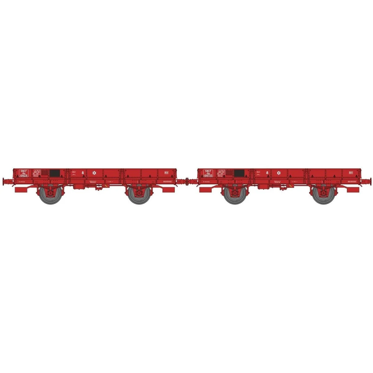 Ree modeles WB607 Wagon Plat OCEM 29, Rouge SNCF, Jho Freiné, Roues pleines Ree Modeles WB-607 - 3