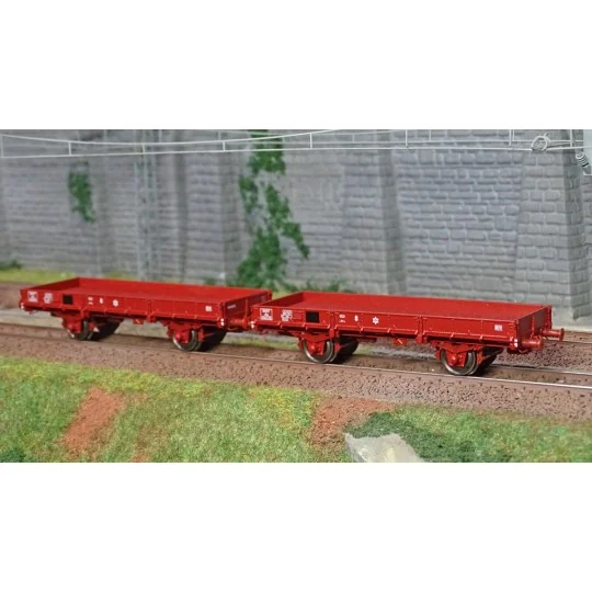 WB-607-Ree models WB607 OCEM 29 Flat Wagon, SNCF Red, Braked, Solid Wheels
