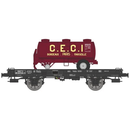 WB-644-Ree Models WB644 UFR Mono-Port Wagon, Black, Spoked Wheels + CECI Tank Trailer