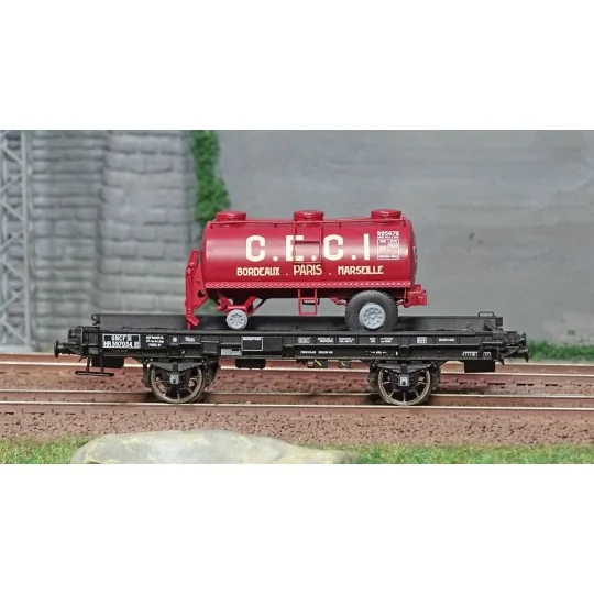 WB-644-Ree Models WB644 UFR Mono-Port Wagon, Black, Spoked Wheels + CECI Tank Trailer