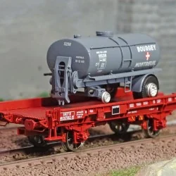 Ree modeles WB645 Wagon UFR Mono-Porteur rouge, roues à rayons + Remorque Citerne BOUGEY MONTREUIL Ree Modeles WB-645 - 1