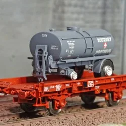 Ree modeles WB646 Wagon UFR Mono-Porteur brun UIC, roues pleines + Remorque Citerne BOUGEY MONTREUIL Ree Modeles WB-646 - 1