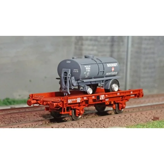 WB-646-Ree modeles WB646 Wagon UFR Mono-Porteur brun UIC, roues pleines + Remorque Citerne BOUGEY MONTREUIL