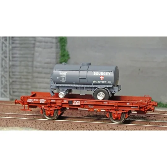 Ree modeles WB646 Wagon UFR Mono-Porteur brun UIC, roues pleines + Remorque Citerne BOUGEY MONTREUIL Ree Modeles WB-646 - 2 WB-646-Ree modeles WB646 Wagon UFR Mono-Porteur brun UIC, roues pleines + Remorque Citerne BOUGEY MONTREUIL