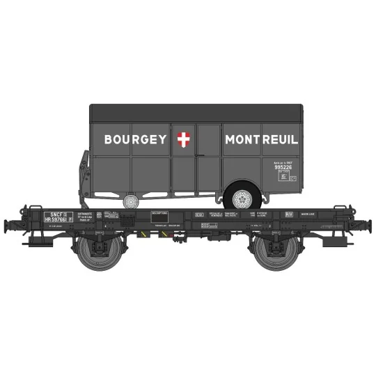 WB-647-Ree models WB647 UFR Mono-Portable Wagon, black, solid wheels + Van Trailer BOUGEY MONTREUIL