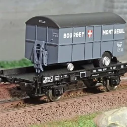 Ree modeles WB647 Wagon UFR Mono-Porteur noir, roues pleines + Remorque Fourgon BOUGEY MONTREUIL Ree Modeles WB-647 - 1