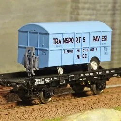 Ree modeles WB648 Wagon UFR Mono-Porteur noir, roues pleines + Remorque Fourgon TRANSPORTS PAVESI Ree Modeles WB-648 - 1