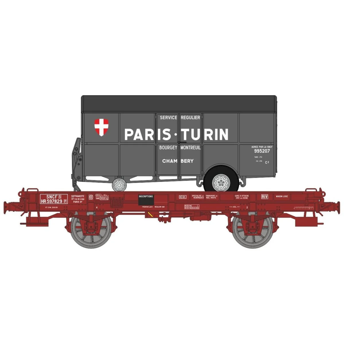 Ree models WB649 UFR Monoport Wagon, red, spoked wheels + PARIS TUR...