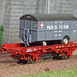 Ree modeles WB649 Wagon UFR Mono-Porteur rouge, roues à rayons + Remorque Fourgon PARIS TURIN Ree Modeles WB-649 - 1