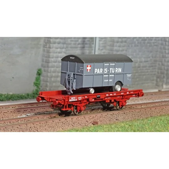WB-649-Ree models WB649 UFR Monoport Wagon, red, spoked wheels + PARIS TURIN Van Trailer