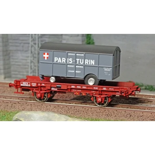 WB-649-Ree models WB649 UFR Monoport Wagon, red, spoked wheels + PARIS TURIN Van Trailer