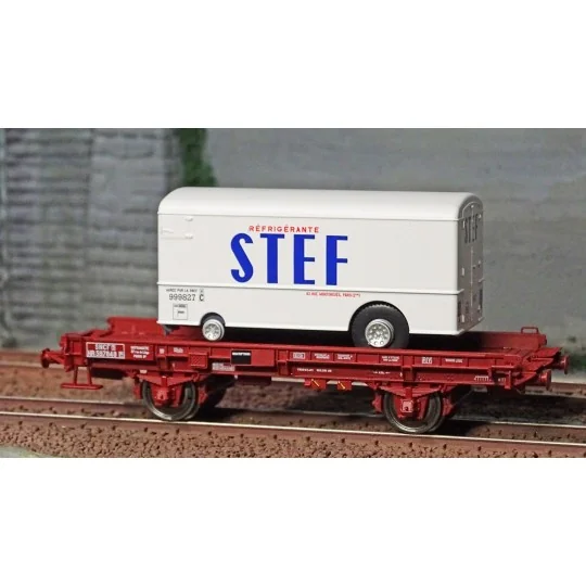 WB-650-Ree modeles WB650 Wagon UFR Mono-Porteur rouge, roues pleines + Remorque Frigo STEF