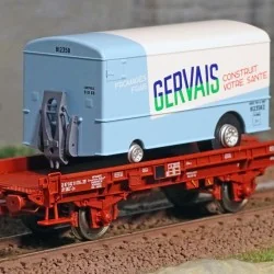 Ree modeles WB653 Wagon UFR Mono-Porteur brun UIC, roues pleines + Remorque Frigo GERVAIS Ree Modeles WB-653 - 1