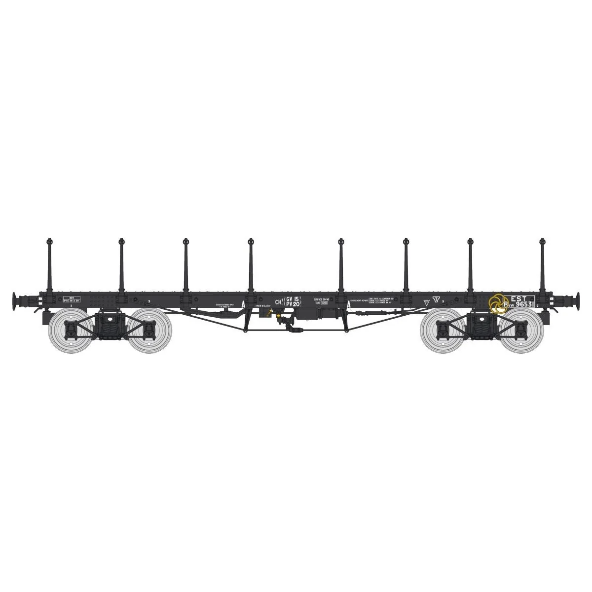Ree models WB543 Flat wagon TP, long stanchions, bogies, EST - WB-543