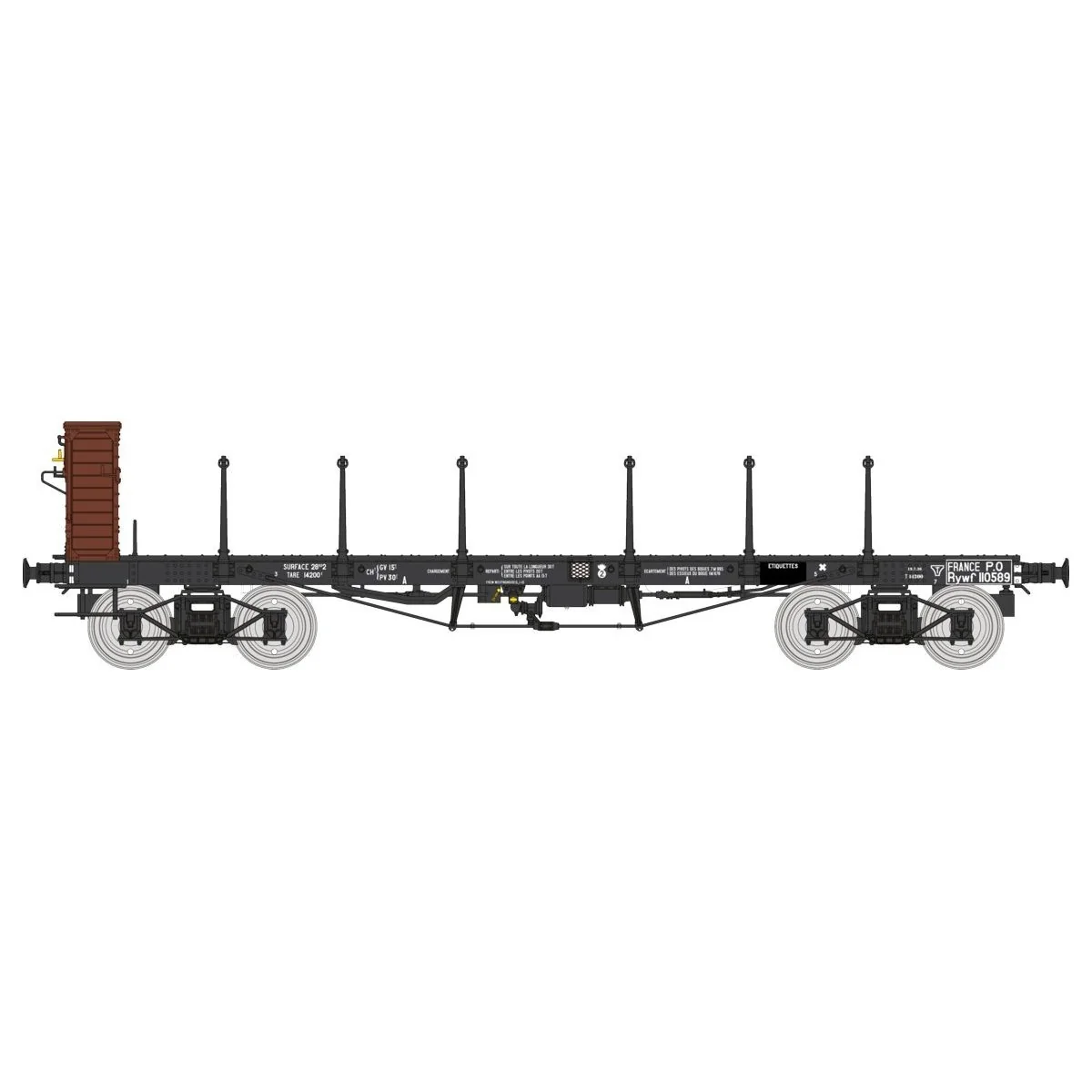 Ree models WB544 Flat wagon TP, long stanchions and guardhouse, bog...