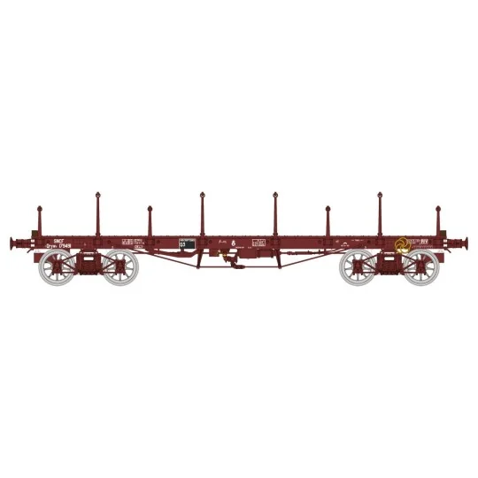 WB-549-Ree models WB549 Flat Wagon TP, brown, long/short stanchions, bogies, SNCF