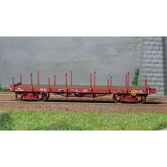WB-549-Ree modeles WB549 Wagon Plat TP, brun, ranchers longs/courts, bogies, SNCF