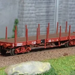 Ree modeles WB550 Wagon Plat TP, brun, ranchers longs, bogies, SNCF Ree Modeles WB-550 - 1