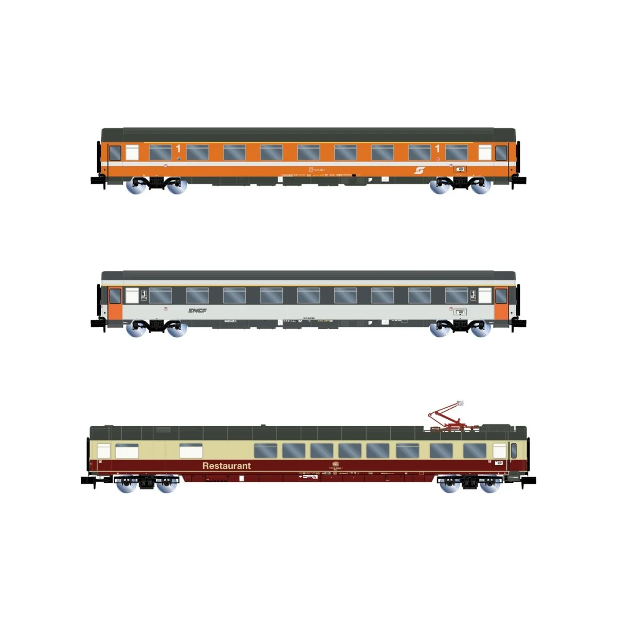 Arnold HN4390 Set of 3 passenger cars, EuroCity "Mozart", DB restau...