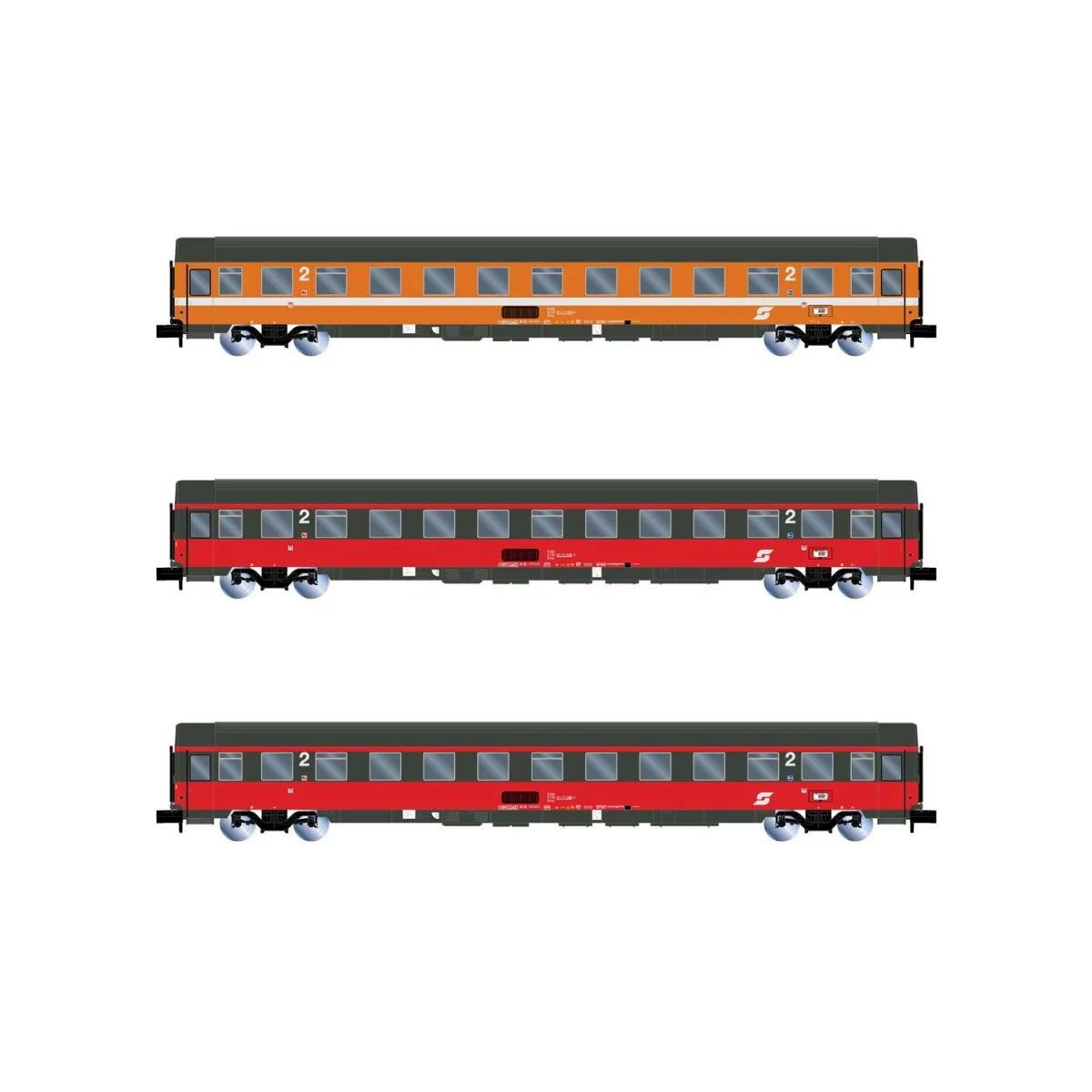 Arnold HN4391 Set of 3 passenger cars, EuroCity "Mozart", 2nd class...