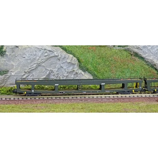 HN4411-Arnold HN4411 Set of 2 car carriers, DD DEV 66, green livery, white framed logo, N scale