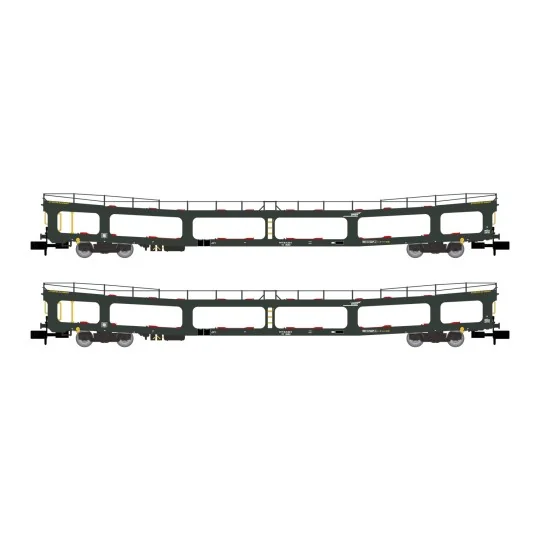 Arnold HN4412 Set of 2 car carriers, DD DEV 66, green livery, white... HN4412-Arnold HN4412 Set of 2 car carriers, DD DEV 66, green livery, white cap logo, N scale