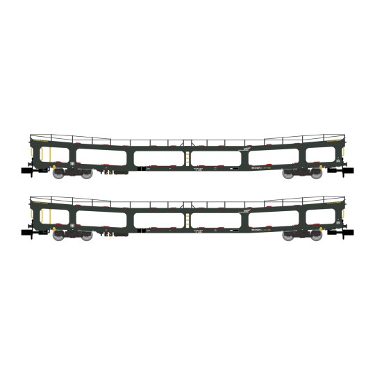 HN4412-Arnold HN4412 Set of 2 car carriers, DD DEV 66, green livery, white cap logo, N scale