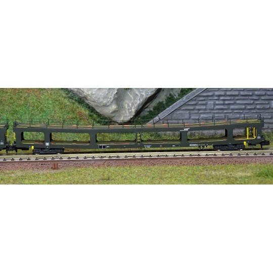 HN4412-Arnold HN4412 Set of 2 car carriers, DD DEV 66, green livery, white cap logo, N scale